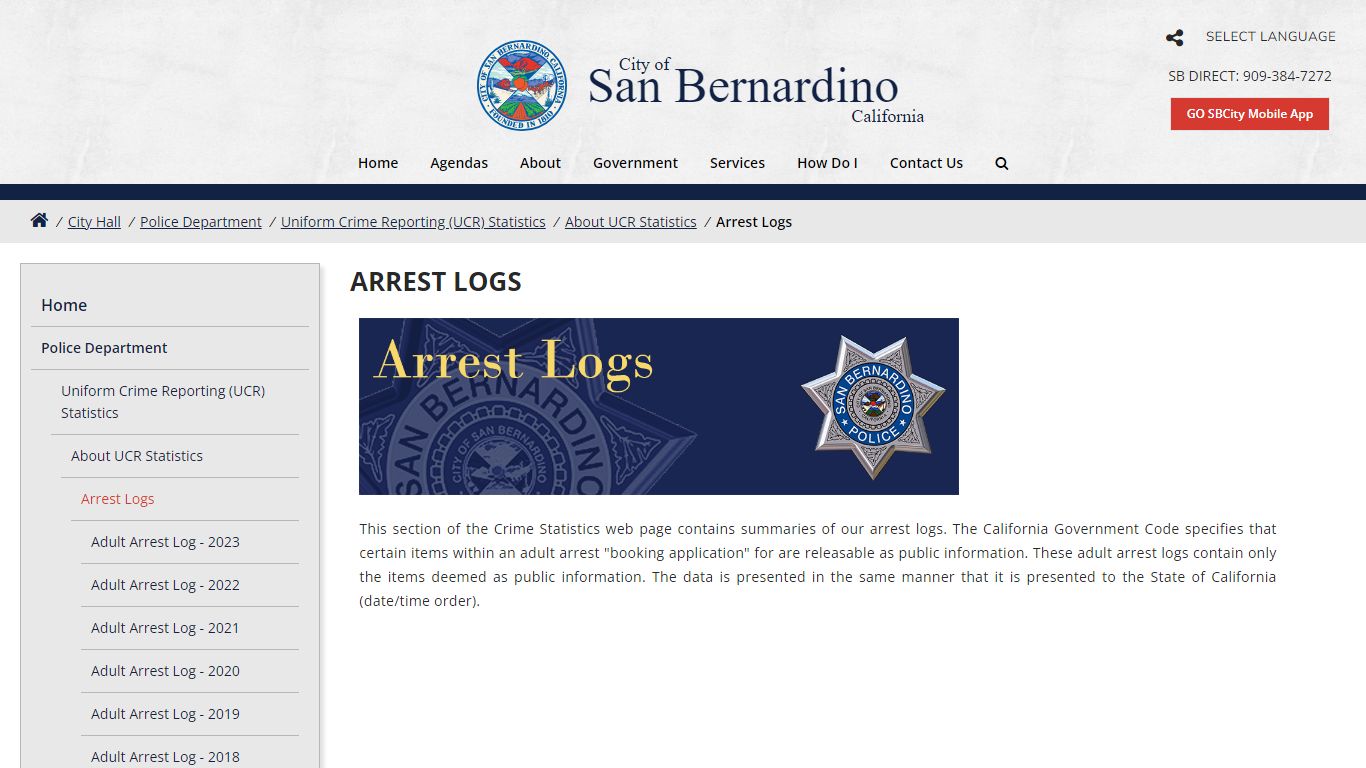 Arrest Logs - City of San Bernardino
